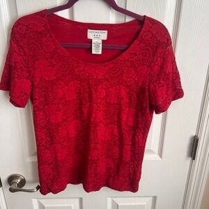 COVINGTON Stretch Red Floral Lace Short Sleeve Scoop Neck Top‎ Women M